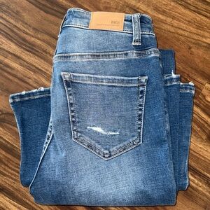 BKE Blue Flare Jeans with Stretchy Denim and Distressed Look